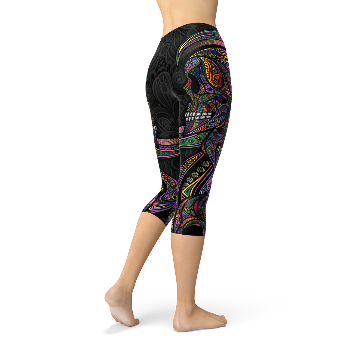 Womens Sugar Skull Capri Leggings